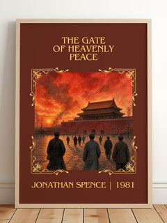 The Gate of Heavenly Peace Classic Book Art Print by Jonathan Spence – framed print leaning on a wooden floor