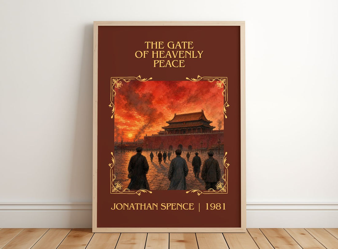 The Gate of Heavenly Peace Classic Book Art Print by Jonathan Spence – framed print leaning on a wooden floor