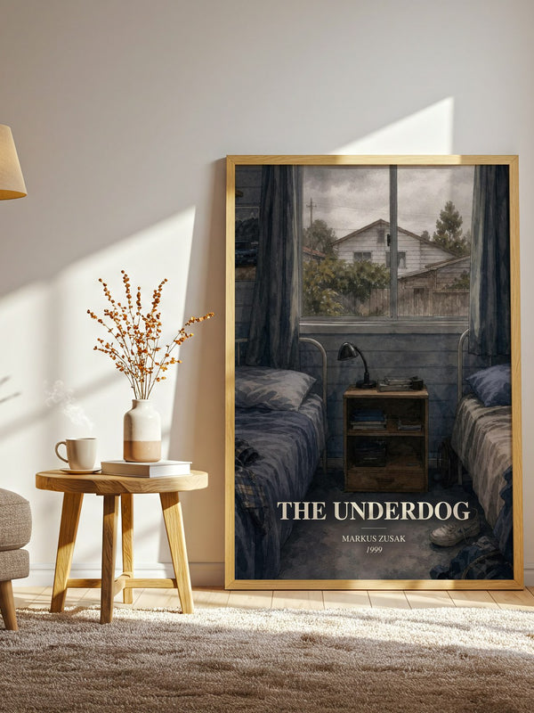 The Underdog watercolour print in frame leaning in hallway – young adult wall art