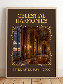 Celestial Harmonies Classic Book Art Print by Peter Esterhazy – framed print leaning on a wooden floor