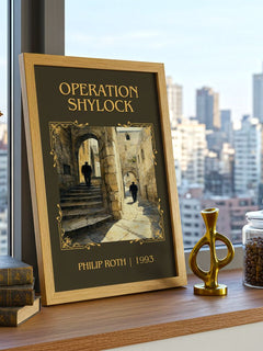 Operation Shylock Classic Book Art Print by Philip Roth – framed print on a city-view windowsill