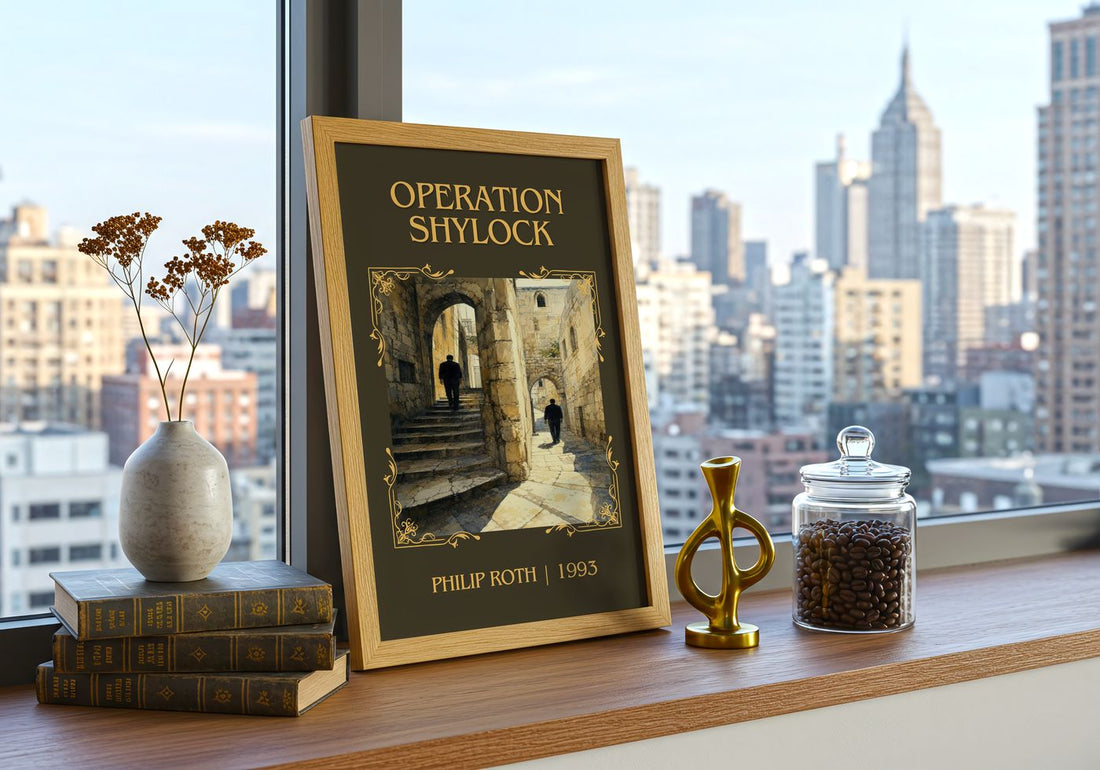 Operation Shylock Classic Book Art Print by Philip Roth – framed print on a city-view windowsill