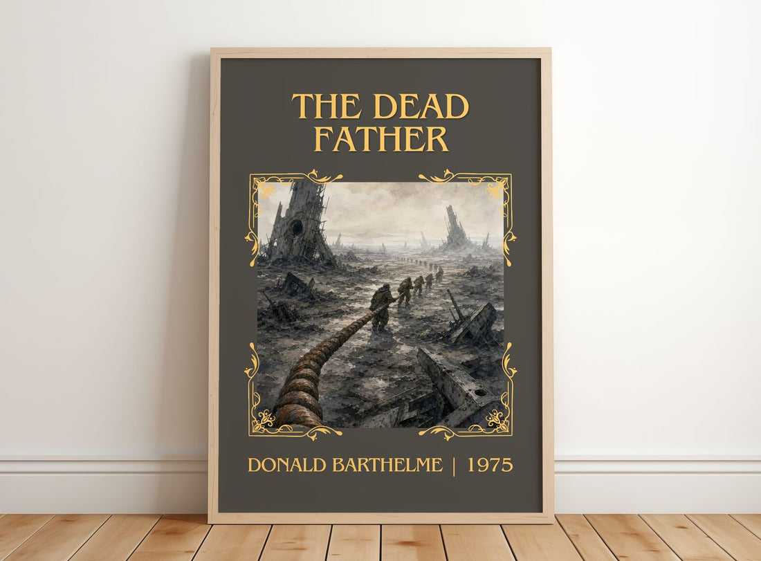 The Dead Father Classic Book Art Print by Donald Barthelme – framed print leaning on a wooden floor