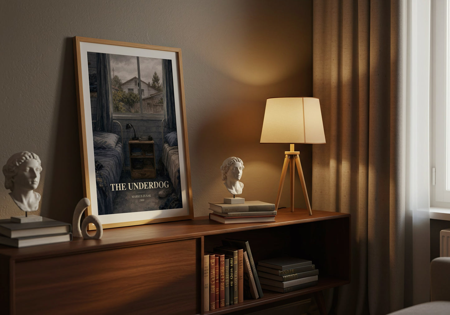 The Underdog watercolour print on bookshelf – Markus Zusak fan gift