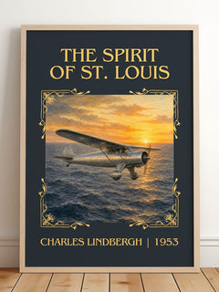 The Spirit of St. Louis Classic Book Art Print by Charles Lindbergh – framed print leaning on a wooden floor
