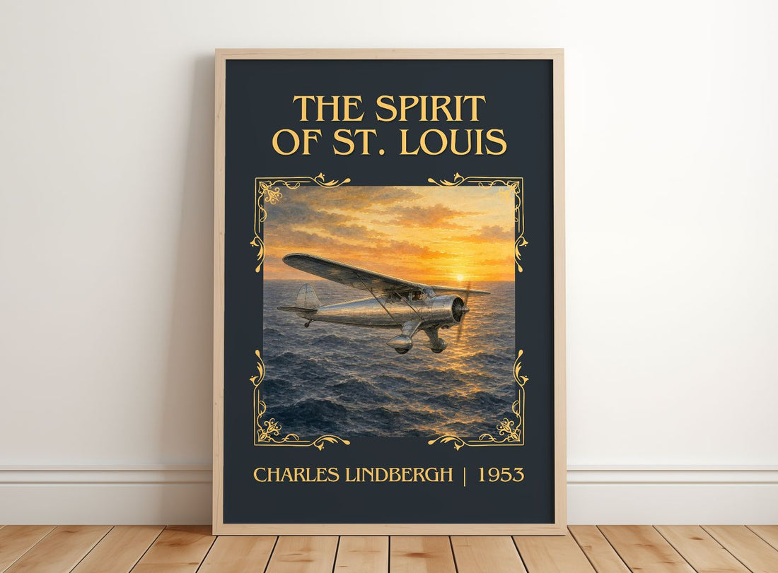 The Spirit of St. Louis Classic Book Art Print by Charles Lindbergh – framed print leaning on a wooden floor