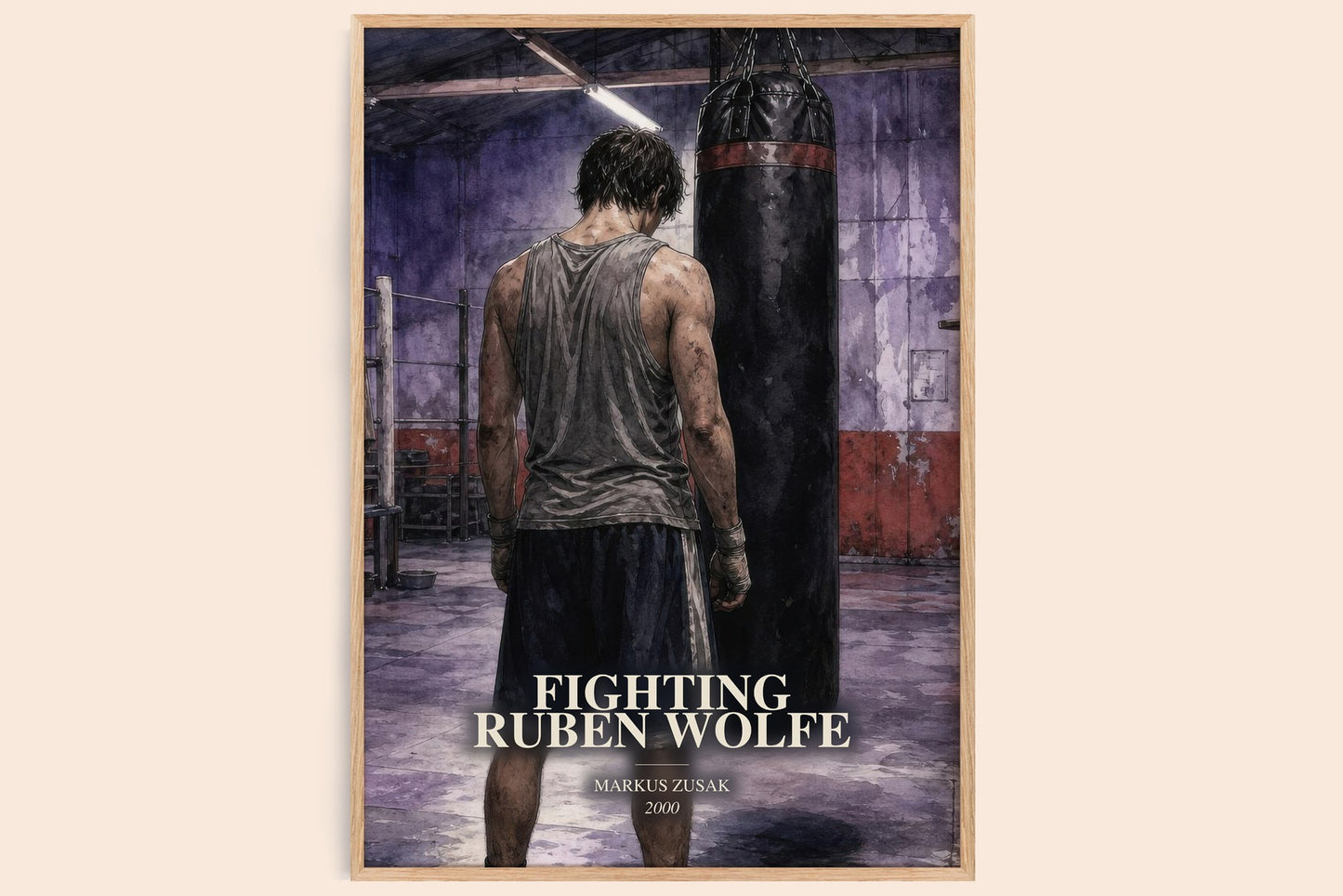 Fighting Ruben Wolfe watercolour book poster by Markus Zusak – framed literary art print