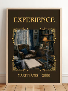 Experience Classic Book Art Print by Martin Amis – framed print leaning on a wooden floor