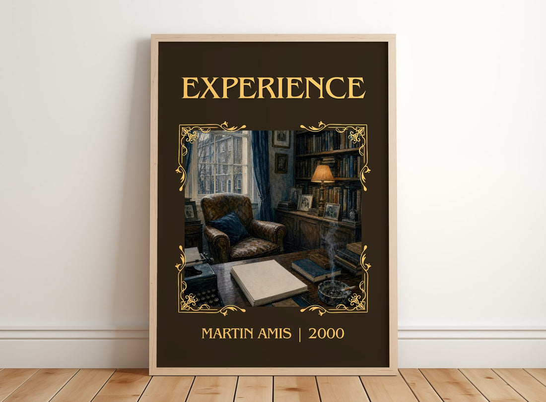 Experience Classic Book Art Print by Martin Amis – framed print leaning on a wooden floor