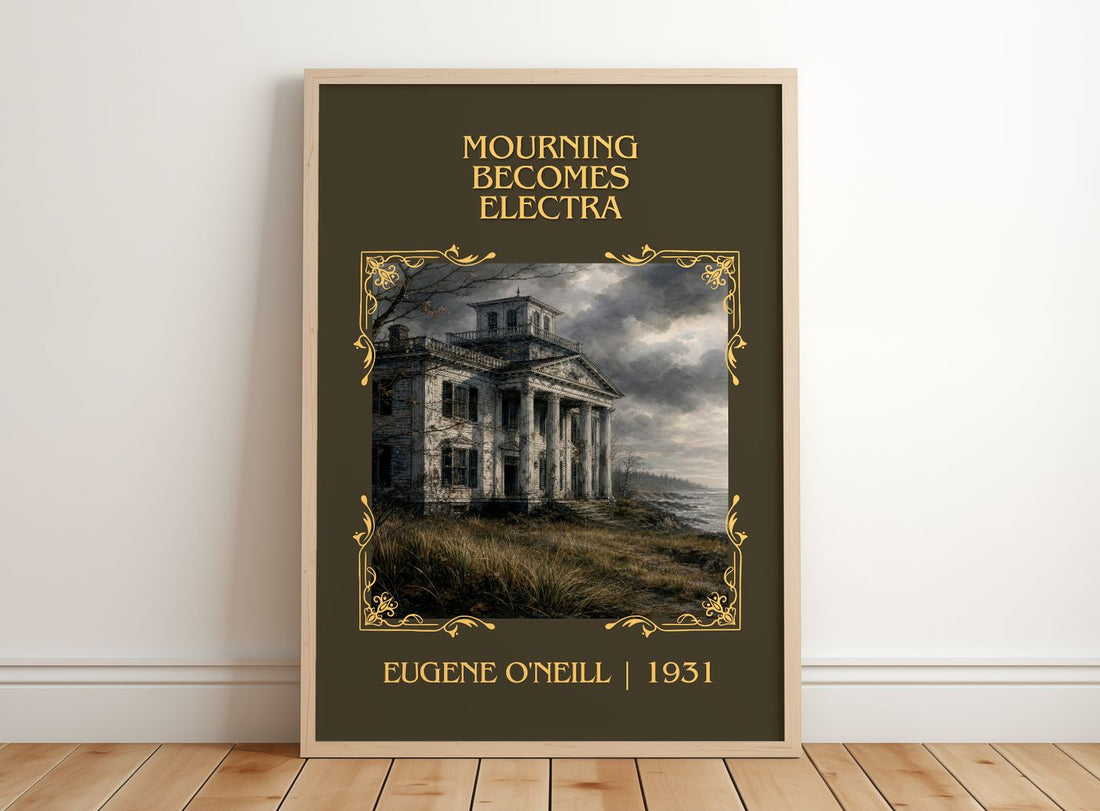 Mourning Becomes Electra Classic Book Art Print by Eugene O'Neill – framed print leaning on a wooden floor
