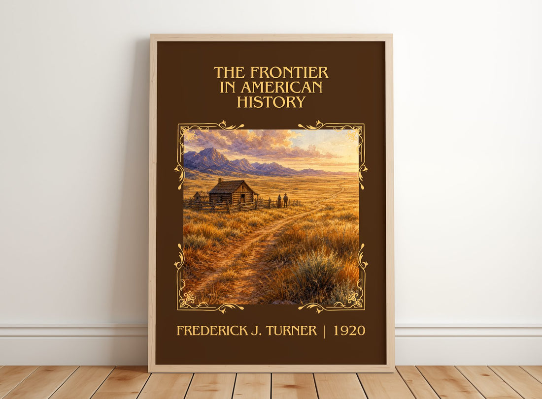 Frontier in American History Classic Book Art Print by F. Turner – framed print leaning on a wooden floor