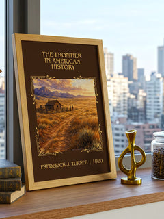 Frontier in American History Classic Book Art Print by F. Turner – framed print on a city-view windowsill