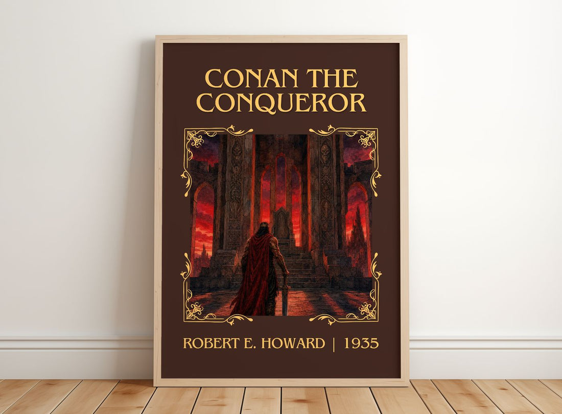 Conan The Conqueror Classic Book Art Print by Robert E. Howard – framed print leaning on a wooden floor