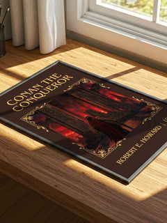 Conan The Conqueror Classic Book Art Print by Robert E. Howard – print on a sunlit desk