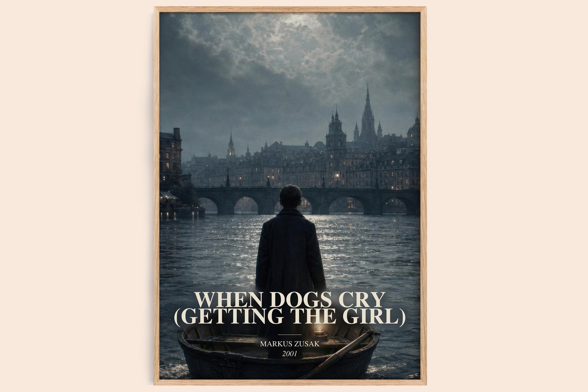 When Dogs Cry (Getting The Girl) watercolour book poster by Markus Zusak – framed literary art print