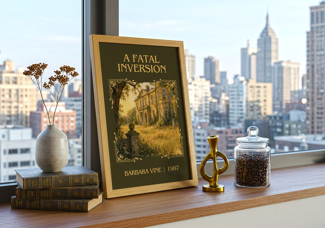 A Fatal Inversion Classic Book Art Print by Barbara Vine – framed print on a city-view windowsill
