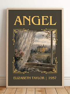 Angel Classic Book Art Print by Elizabeth Taylor – framed print leaning on a wooden floor