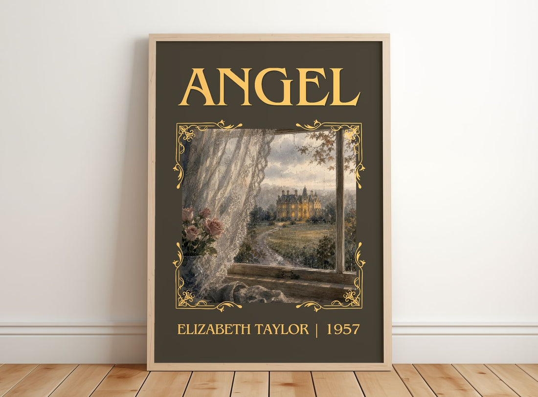 Angel Classic Book Art Print by Elizabeth Taylor – framed print leaning on a wooden floor