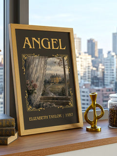 Angel Classic Book Art Print by Elizabeth Taylor – framed print on a city-view windowsill