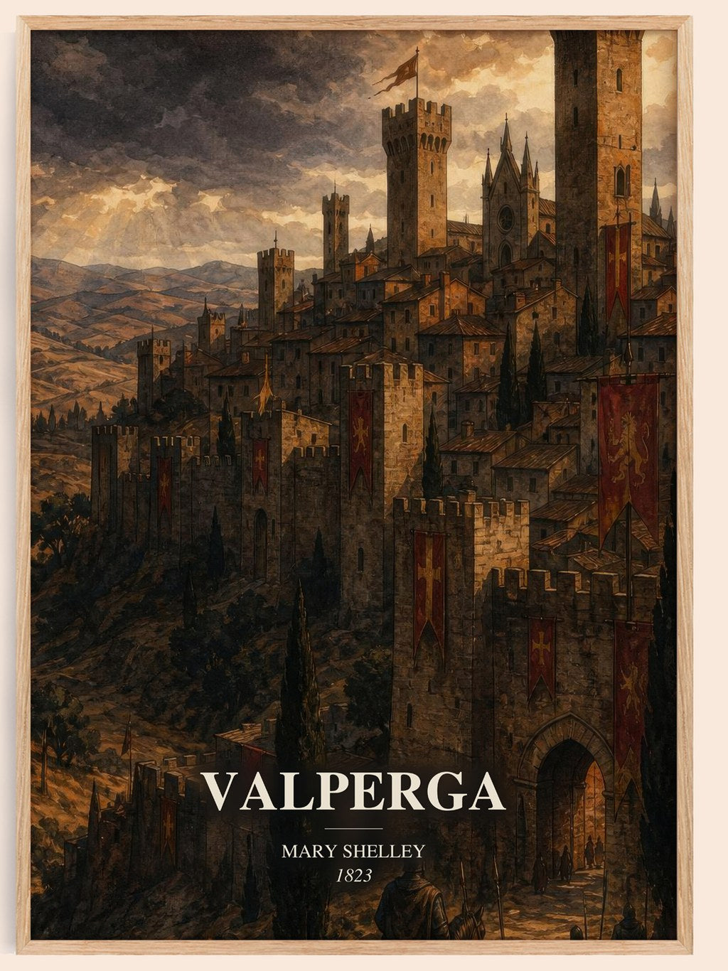 Valperga watercolour book poster by Mary Shelley – framed literary art print