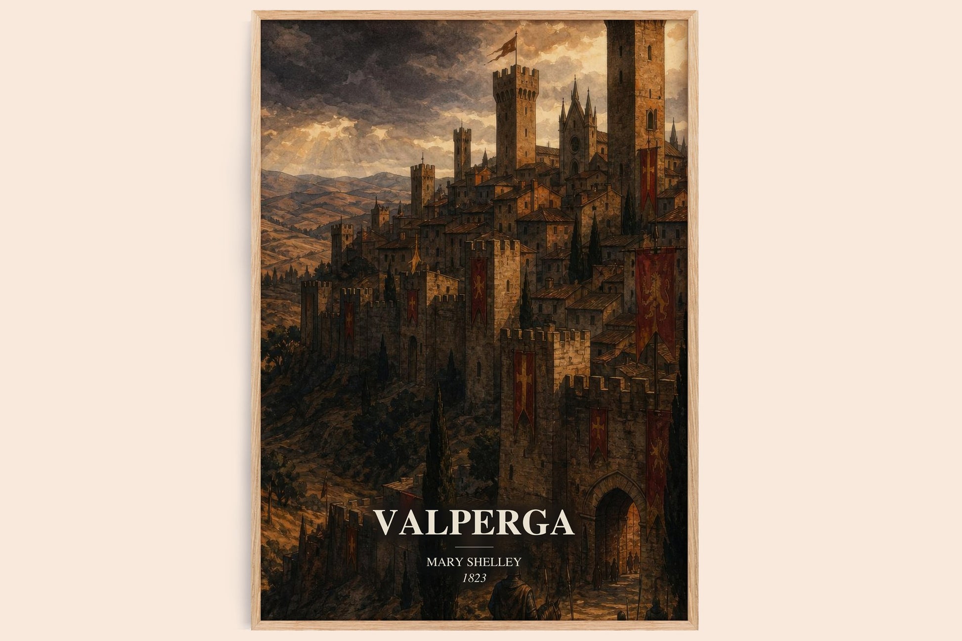 Valperga watercolour book poster by Mary Shelley – framed literary art print