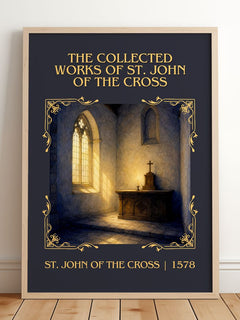 The Collected Works of St. John of the Cross Classic Book Art Print by St. John of the Cross – framed print leaning on a wooden floor
