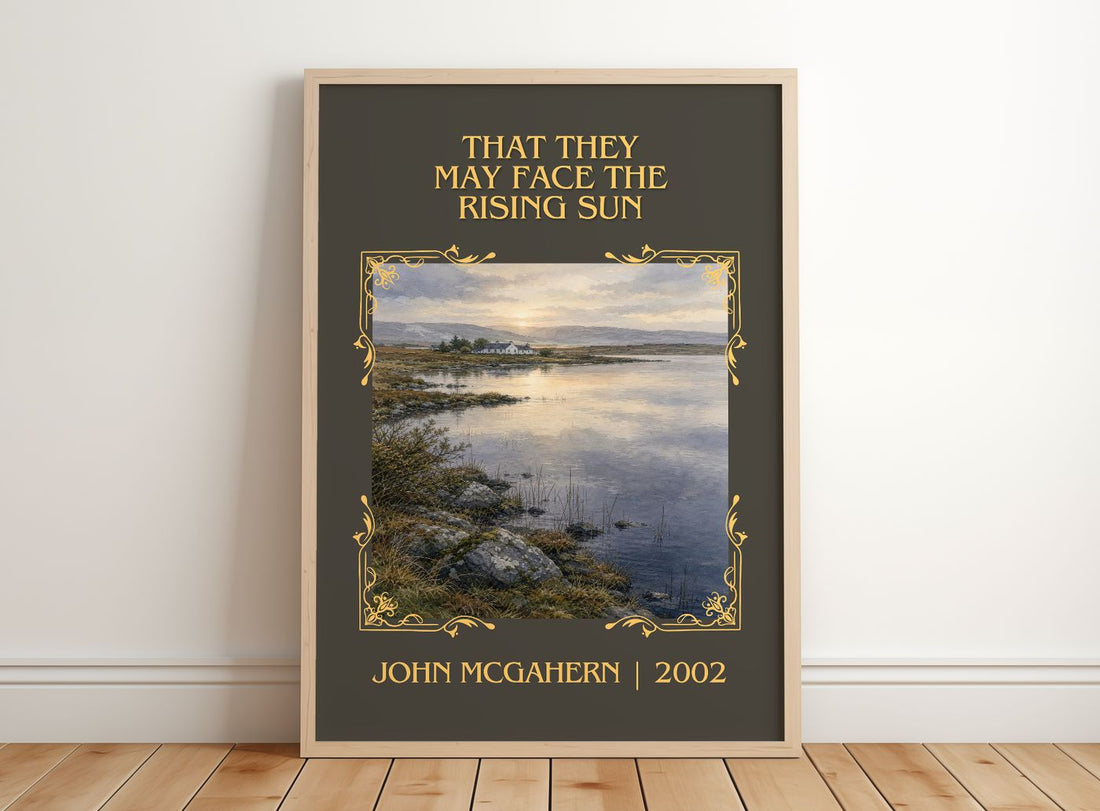 That They May Face the Rising Sun Classic Book Art Print by John McGahern – framed print leaning on a wooden floor