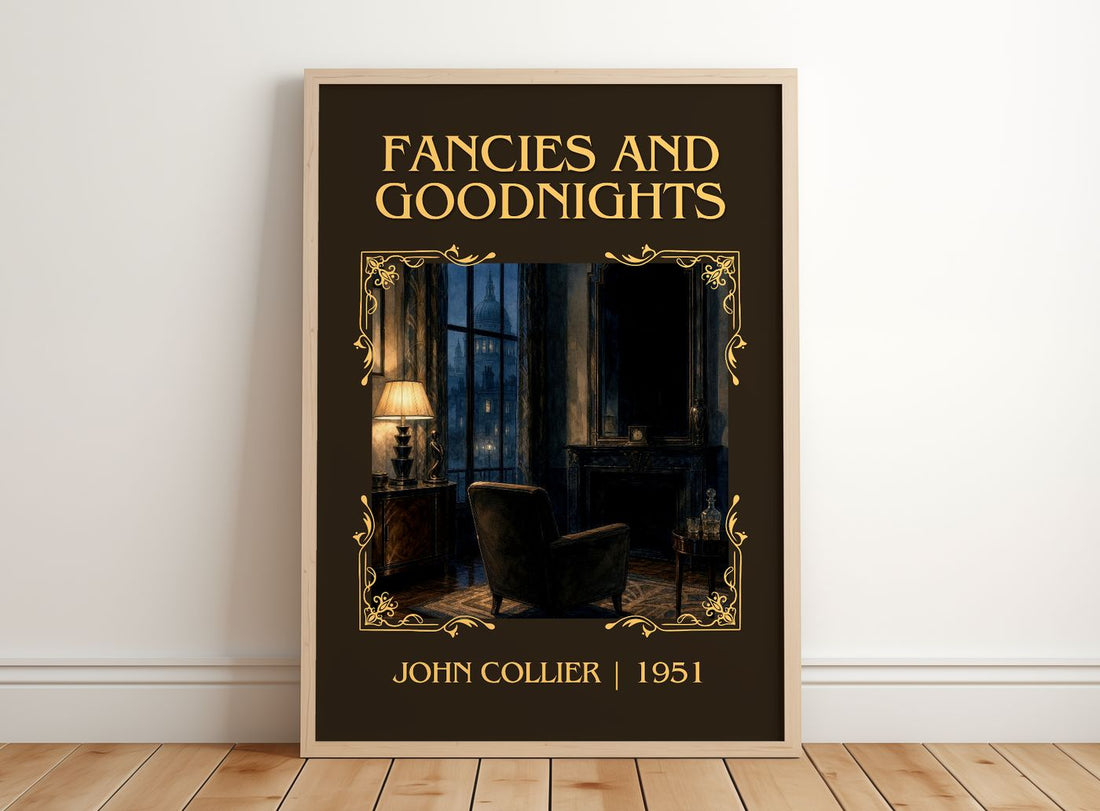 Fancies And Goodnights Classic Book Art Print by John Collier – framed print leaning on a wooden floor