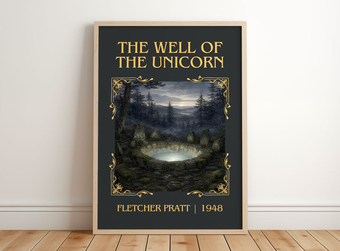 The Well Of The Unicorn Classic Book Art Print by Fletcher Pratt – framed print leaning on a wooden floor
