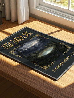 The Well Of The Unicorn Classic Book Art Print by Fletcher Pratt – print on a sunlit desk