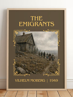 The Emigrants Classic Book Art Print by Vilhelm Moberg – framed print leaning on a wooden floor