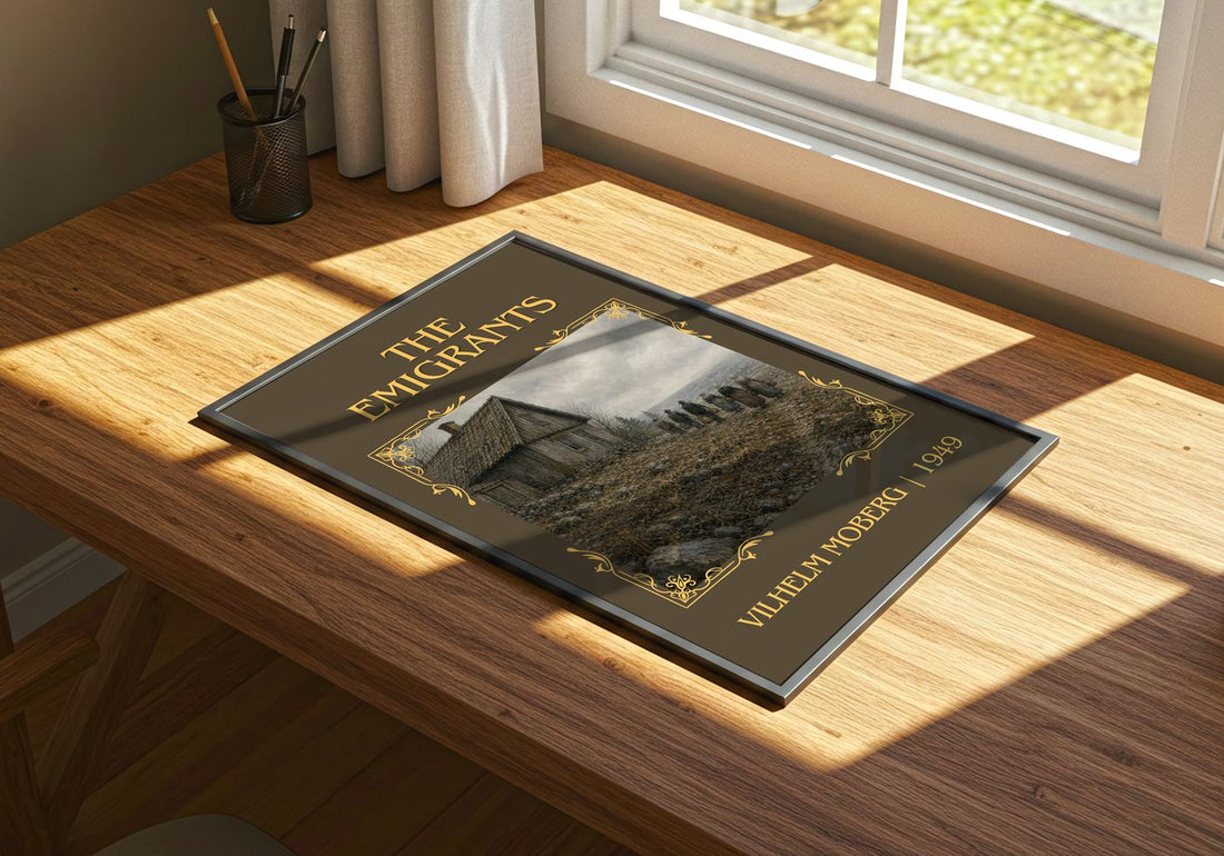 The Emigrants Classic Book Art Print by Vilhelm Moberg – print on a sunlit desk