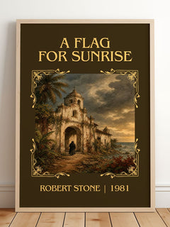 A Flag For Sunrise Classic Book Art Print by Robert Stone – framed print leaning on a wooden floor