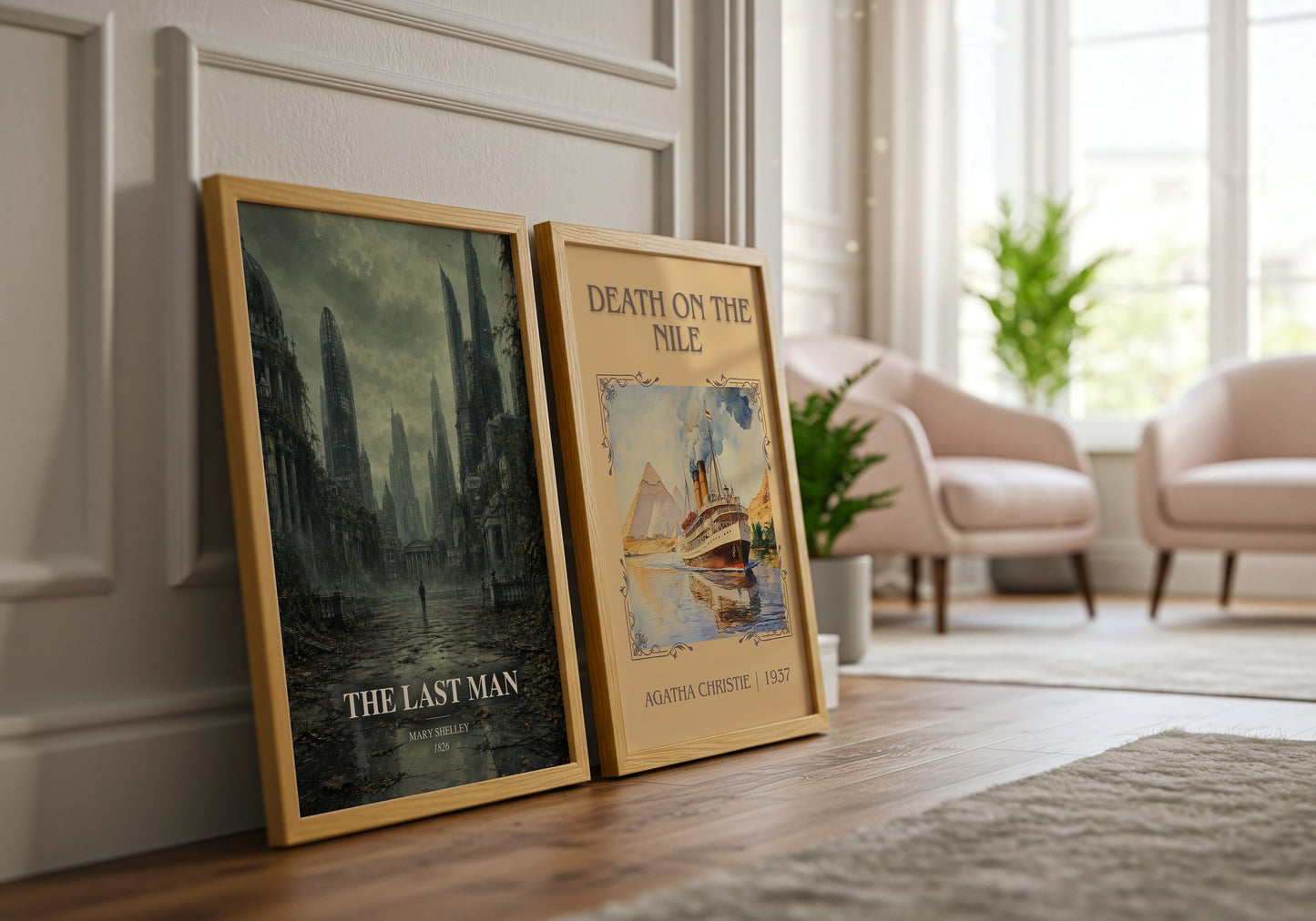 The Last Man watercolour print framed by window – literary home decor