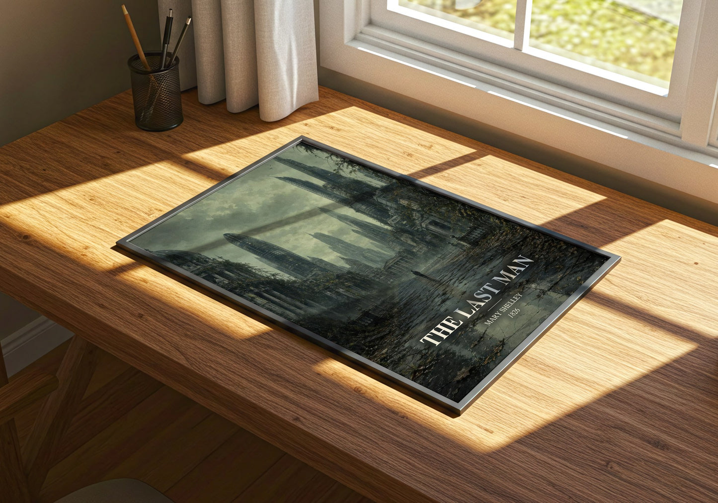 The Last Man watercolour book poster framed on wall – sci fi wall art