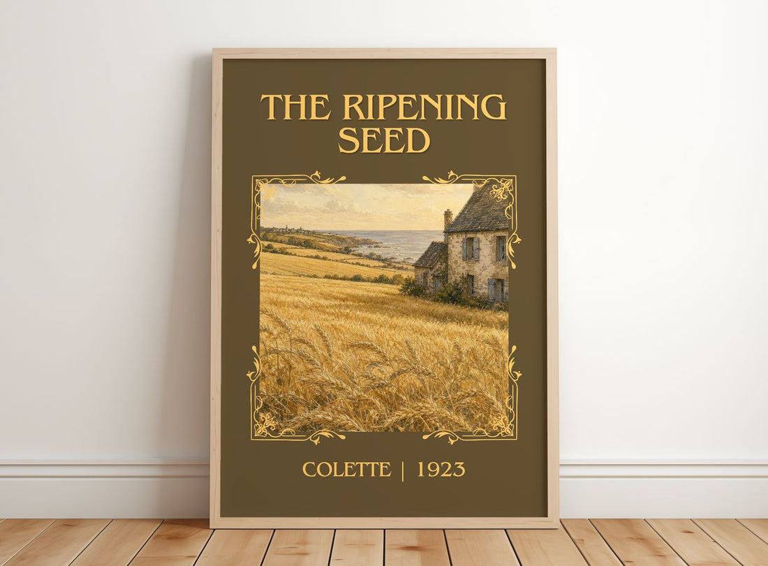 The Ripening Seed Classic Book Art Print by Colette – framed print leaning on a wooden floor
