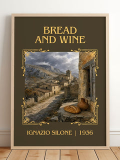 Bread And Wine Classic Book Art Print by Ignazio Silone – framed print leaning on a wooden floor