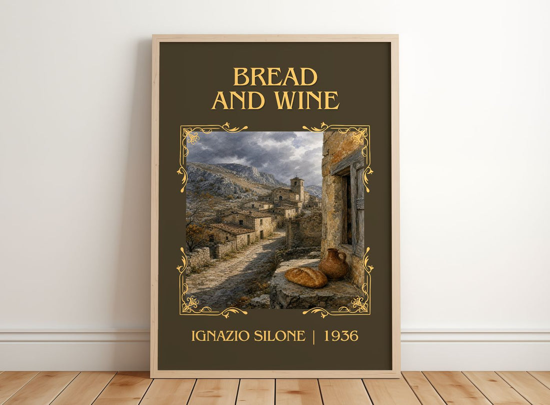Bread And Wine Classic Book Art Print by Ignazio Silone – framed print leaning on a wooden floor