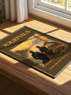 Journals Classic Book Art Print by Meriwether Lewis, William Clark – print on a sunlit desk