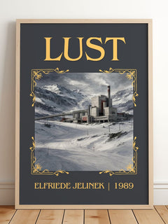 Lust Classic Book Art Print by Elfriede Jelinek – framed print leaning on a wooden floor