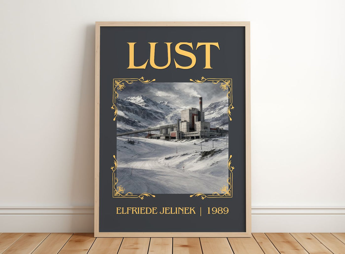 Lust Classic Book Art Print by Elfriede Jelinek – framed print leaning on a wooden floor
