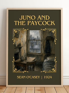 Juno And The Paycock Classic Book Art Print by Sean O'Casey – framed print leaning on a wooden floor