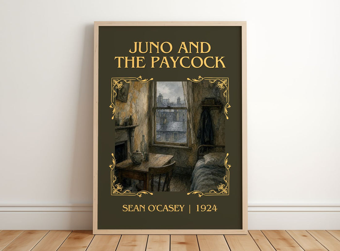 Juno And The Paycock Classic Book Art Print by Sean O'Casey – framed print leaning on a wooden floor