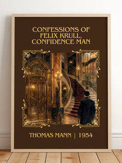 Confessions Of Felix Krull, Confidence Man Classic Book Art Print by Thomas Mann – framed print leaning on a wooden floor
