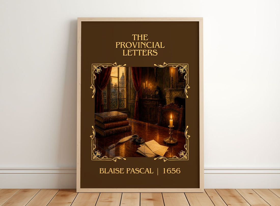 The Provincial Letters Classic Book Art Print by Blaise Pascal – framed print leaning on a wooden floor