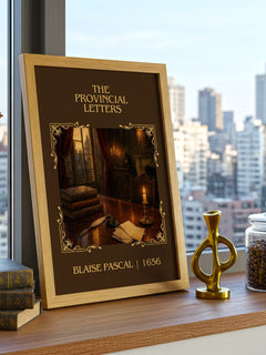 The Provincial Letters Classic Book Art Print by Blaise Pascal – framed print on a city-view windowsill