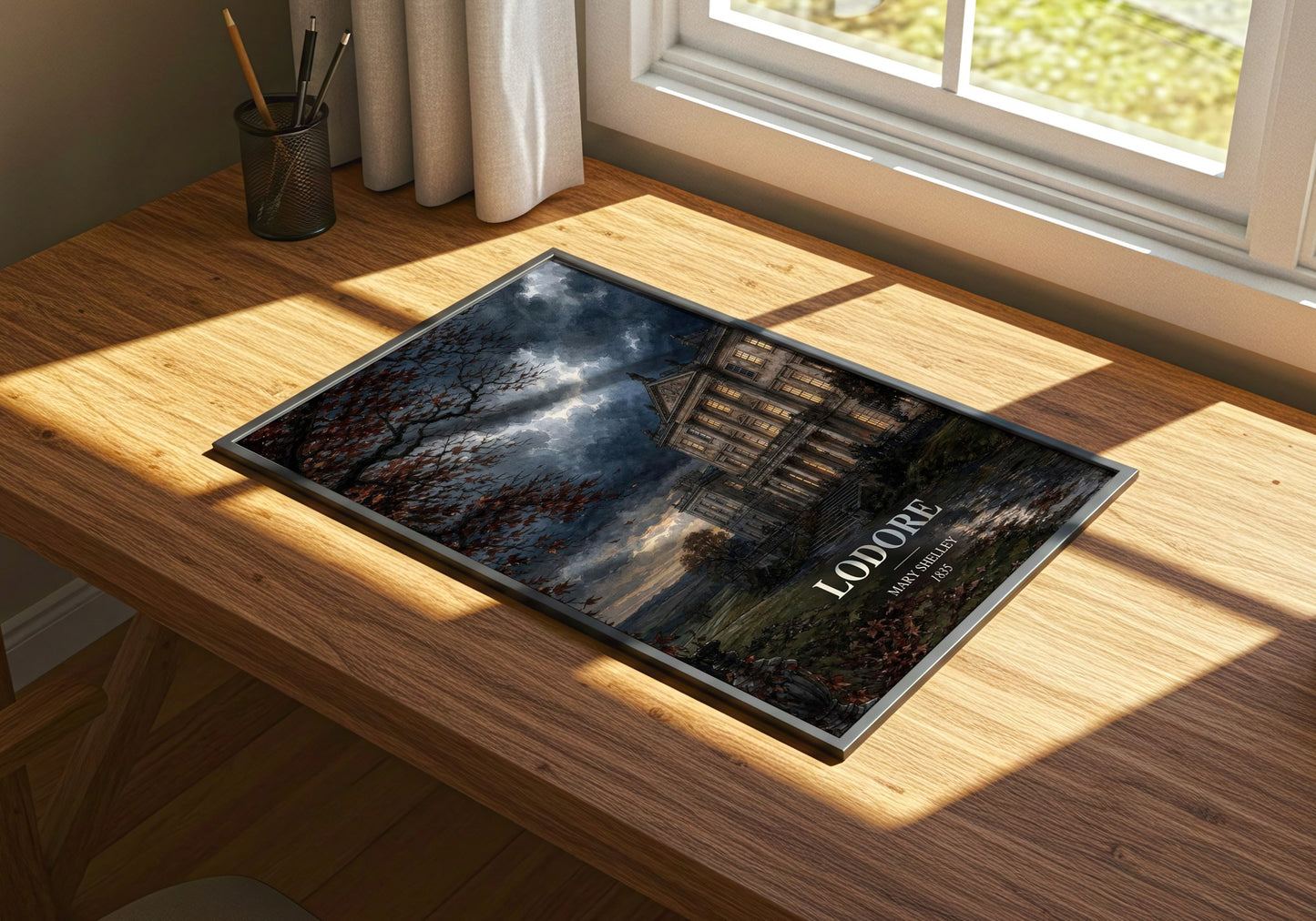 Lodore watercolour book poster framed on wall – historical fiction wall art
