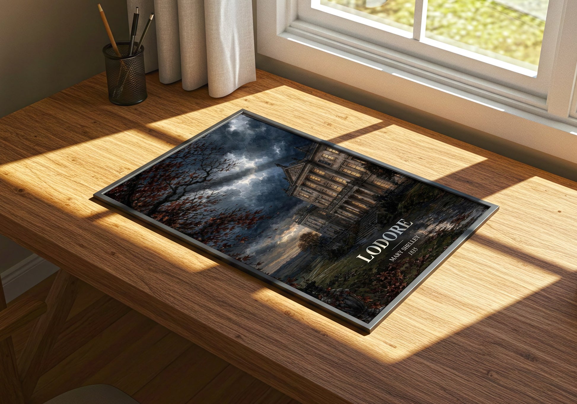 Lodore watercolour book poster framed on wall – historical fiction wall art