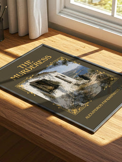 The Murderess Classic Book Art Print by Alexandros Papadiamantis – print on a sunlit desk