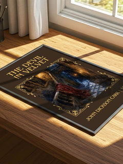The Devil In Velvet Classic Book Art Print by John Dickson Carr – print on a sunlit desk